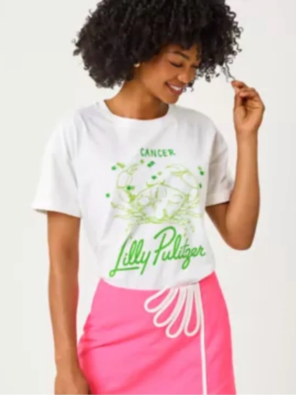Lilly Pulitzer White Stella knit Tee. Green Zodiac Cancer Crab & signature NWT - Picture 1 of 3